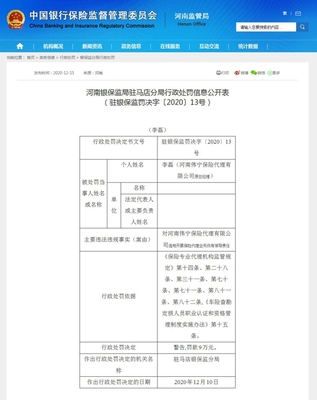 河南偉寧保險(xiǎn)代理違規(guī)展業(yè)受重罰，行業(yè)合規(guī)警鐘長(zhǎng)鳴